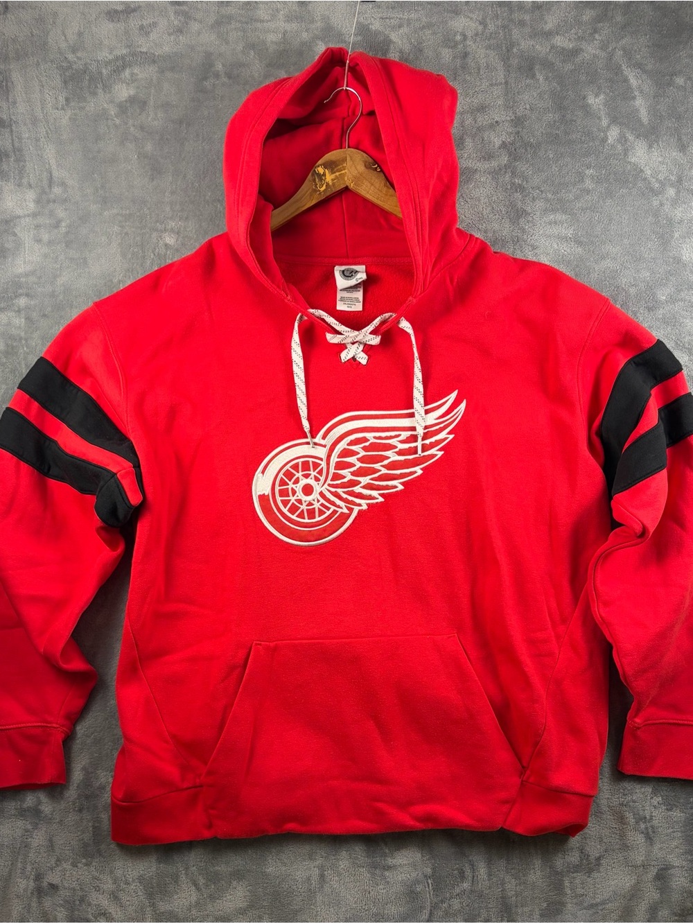 NHL Detroit Red Wings Red Hooded Zip-Up Sweater with Black Sleeve Stripes